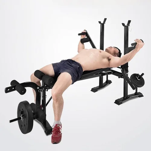 Vista 3 de Equipo de entrenamiento de banco de pesas estándar 6 en 1 para gimnasio en casa, entrenamiento de cuerpo completo, juego de prensa de banco, rizo