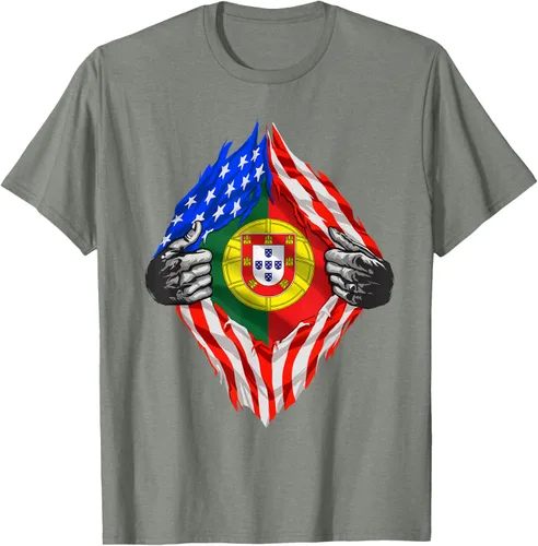 Vista 28 de Camiseta de bandera de Estados Unidos con diseño de raíces portuguesas, Negro, S