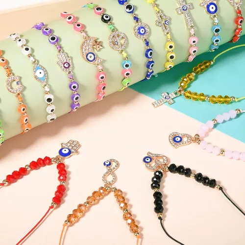 Vista 3 de Tacobear 24Pcs Evil Eye Bracelets Necklace Kit Women Teen Girl Jewelry Gift Bulk Adjustable String Crystal Alloy Handmade Braided Friendship