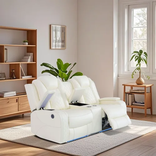 Vista 20 de Juego de sofá modular reclinable eléctrico con luz LED, juego de sofá modular reclinable de cuero, incluye sillón reclinable individual, juego