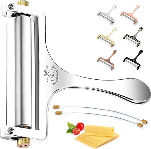 Vista 9 de Zulay Cortador de Queso Ajustable - Cortador de Alambre para Mozzarella, Cheddar, Gouda - De Uso Rudo Con 2 Alambres Extras (Cobre)