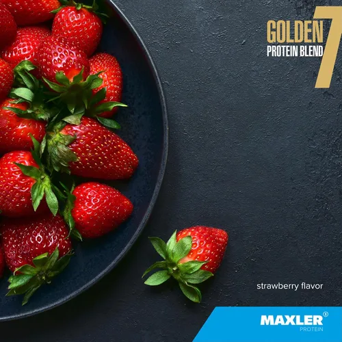 Vista 2 de Maxler Golden 7 Protein Blend - Proteína en polvo para ganancia muscular y recuperación - Polvo de proteína de fresa de 2 libras