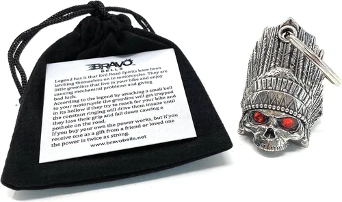 Vista 5 de Bravo Bells Campana de diamante de calavera india, accesorio o llavero para la suerte en la carretera, fabricado en Estados Unidos, plateado