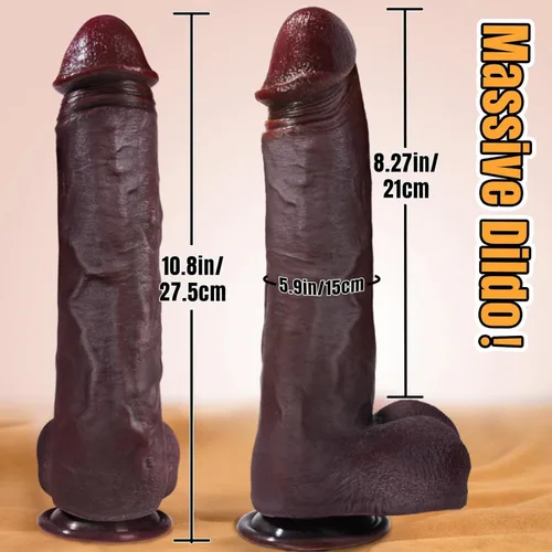 Vista 5 de Sex Toys - Consolador grande realista – Juguete sexual de 10.8 pulgadas de silicona marrón curvado, consoladores gigantes de doble capa para punto G