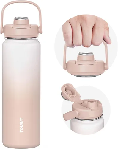 Vista 21 de TOURIT Botella de agua aislada de 32 onzas, botella de acero inoxidable con popote, aislamiento al vacío de doble pared para bebidas frías