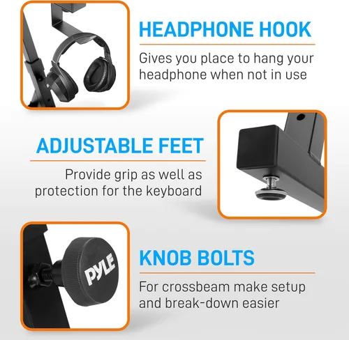 Vista 2 de PYLE Heavy-Duty Multi-Functional Music Stand - Z Style & Portable, 2nd Tier, Height & with Adjustment, Digital Keyboard Stand, Rack Case w/Ergonomic