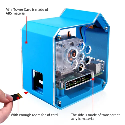 Vista 7 de GeeekPi Kit de mini torre con fuente de alimentación QC3.0 para Raspberry Pi 4, Pi 4 con enfriador de torre ICE, módulo OLED de 0.96 pulgadas