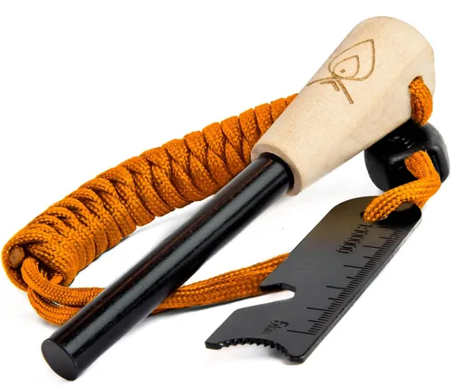 Vista 3 de Kit de supervivencia con iniciador de fuego Texas Bushcraft - Barra de hierro y pedernal de acero, herramienta con golpeador Bolsa de yesca
