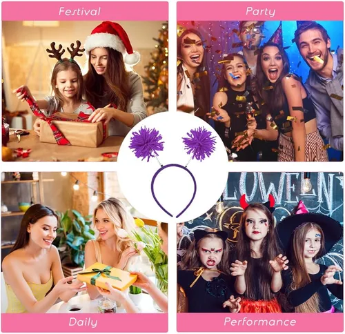 Vista 3 de LEKTIST Diadema con pompones de 3 piezas, diadema con pompones, accesorio de fiesta divertido para mujeres, adultos, niños, accesorios de disfraz