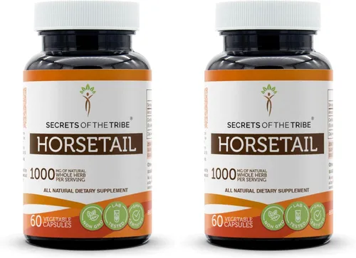 Vista 5 de Secrets of the Tribe Cola de caballo 60 cápsulas, 1000 mg, Cola de caballo (Equisetum arvense) Hierba seca (60 Cápsulas)