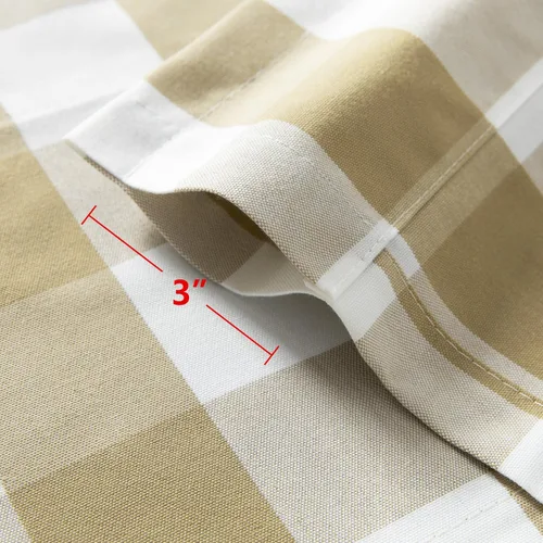 Vista 3 de VOGOL Cenefa de cuadros marrón con textura de lino para dormitorio, sala de estar, diseño de bolsillo para barra, fácil de colgar, 52 x 12 pulgadas