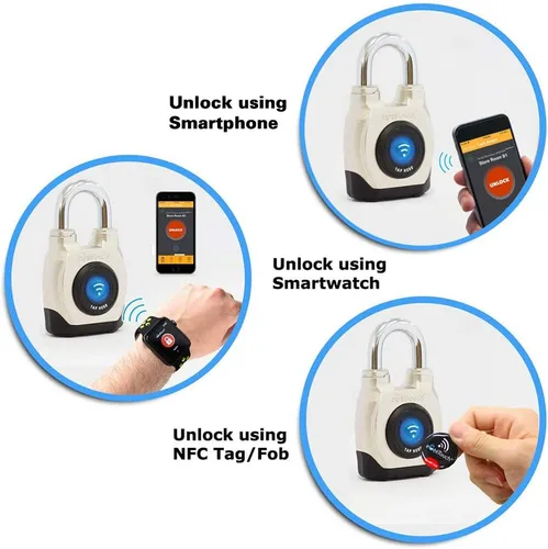 Vista 3 de 4.ª GEN. Candado inteligente para exteriores, resistente a la intemperie, diseño resistente para uso comercial, Bluetooth + NFC (paquete de 1)