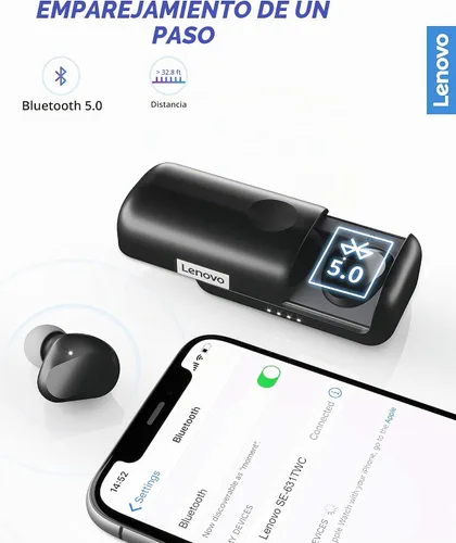 Vista 2 de Lenovo Auriculares inalámbricos Bluetooth 5.0 IPX5 impermeables con carga rápida USB-C y micrófono integrado para trabajo/viajes/gimnasio (negro)
