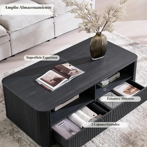 Vista 3 de ACCOHOHO Mesa de centro acanalada de 51 pulgadas con almacenamiento, mesa central grande y moderna con 2 cajones, mesa de centro rectangular