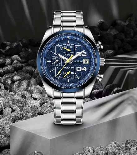 Vista 7 de Relojes de pulsera para hombre, cronógrafo, casual, de cuarzo, con correa de acero inoxidable, impermeable, taquímetro, fecha