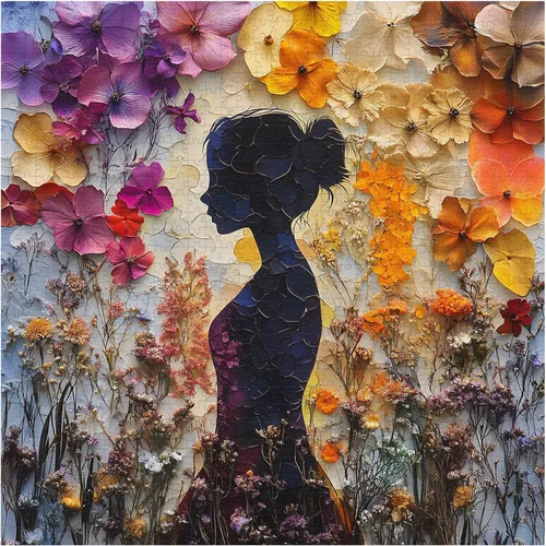 Vista 2 de PICKFORU Arte de collage de flores de 1000 piezas para adultos, rompecabezas floral de primavera natural, rompecabezas de jardín de flores