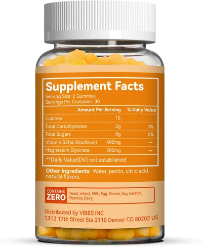 Vista 6 de Gomitas de vitamina B2, suplemento de riboflavina de 400 mg con magnesio para adultos, gomitas B2 para alivio de la migraña* y apoyo del sistema