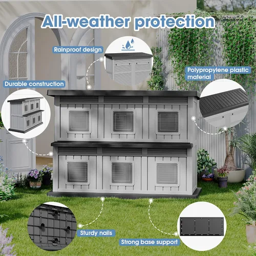 Vista 3 de Casa de gato resistente a la intemperie para exteriores, casa para gatos al aire libre para múltiples gatos, refugio de resina de doble piso