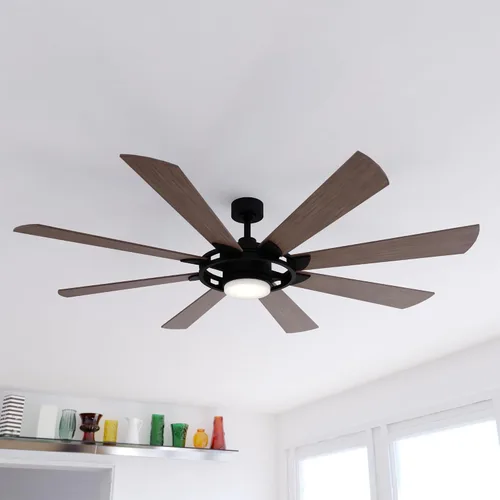 Vista 2 de Burlington - Ventilador de techo de bronce para interiores y exteriores de 68 pulgadas con aspas reversibles de madera de nogal, kit de luz LED