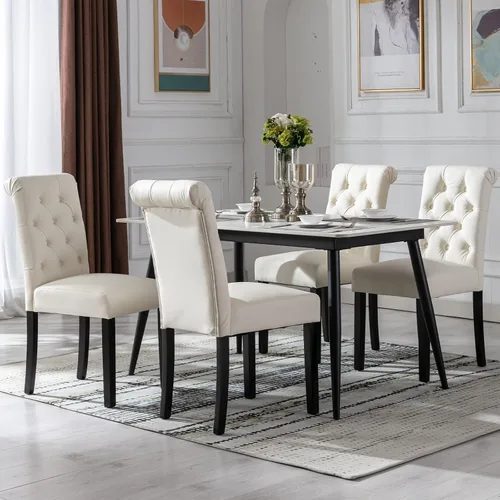Vista 9 de Juego de 2 sillas de comedor tapizadas de piel sintética, sillas Parsons con respaldo alto, sillas laterales sin brazos para cocina y comedor