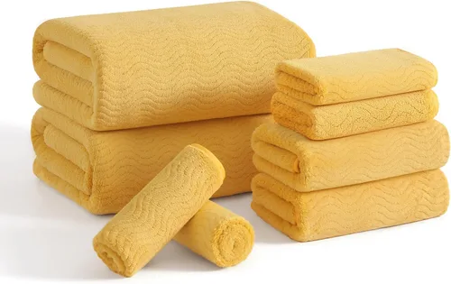 Vista 19 de Juego de toallas de baño de 8 piezas 2 toallas de baño grandes de gran tamaño, 2 toallas de mano y 4 paños Juego de toallas de baño ultrasuaves