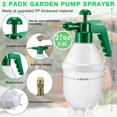Vista 2 de Ziliny 2 botellas de pulverización de mano de 27 onzas, botellas de spray de jardín Mister, pulverizador de mano a presión para césped con boquilla