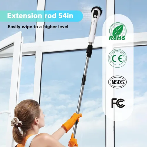 Vista 7 de Limpiador eléctrico giratorio, cepillo de limpieza de ducha inalámbrico impermeable con cabezales de cepillo reemplazables y mango de extensión