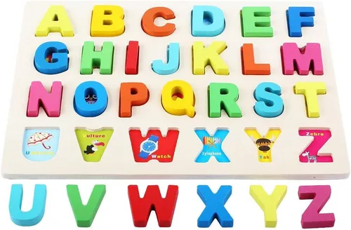 Vista 4 de QZMTOY Rompecabezas de madera para niños pequeños, rompecabezas de madera con números, letras y formas para niños pequeños, rompecabezas