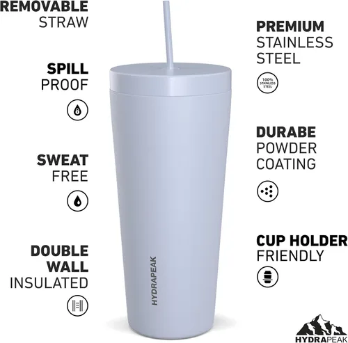 Vista 4 de Hydrapeak Traveler - Vaso aislado de acero inoxidable de 25 onzas, con aislamiento al vacío de doble pared, con tapa y pajilla, vaso aislado al