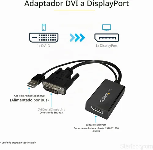 Vista 2 de StarTech DVI-D a DisplayPort - Adaptador y convertidor, 1920x1200, USB