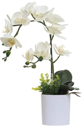 Vista 8 de Flores artificiales de orquídea azul en maceta, flores falsas de orquídea en maceta, decoración para el hogar, oficina, boda
