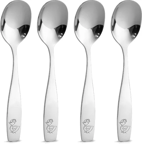 Vista 9 de Zulay Kitchen 4 utensilios para niños pequeños, juego de cubiertos de acero inoxidable para niños, tenedores seguros para niños y niños, borde liso