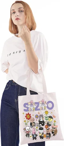 Vista 4 de WZMPA K-Pop SKZ Bolsa de lona K-Pop Group Fans Gift SKZ Group Shopping Grocery Bag