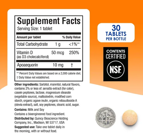 Vista 6 de Prevagen Mejora la memoria, fuerza regular, 10 mg, 30 masticables, naranja, paquete de 2 unidades, con apoequorina y vitamina D y prevagen 7 días