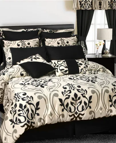 Vista 4 de Tribeca Living Juego de cama de 12 piezas en una bolsa, 100% algodón, incluye edredón de gran tamaño, dos fundas, cojines decorativos, sábanas