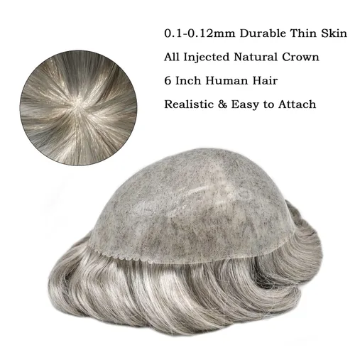 Vista 517 de Toupee para hombre 100% cabello humano real tupé para hombres 0.004 in piel de poliuretano para hombre, sistema de reemplazo de piezas de pelo