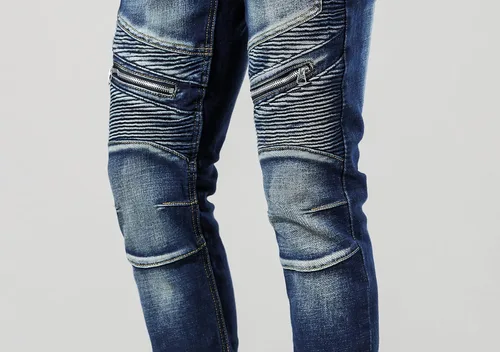 Vista 8 de Skinny Slim Fashion - Jeans elásticos de motociclista de Hip Hop con agujeros rectos rasgados.
