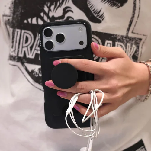 Vista 6 de Cartera para teléfono PopSockets con patada expandible, tarjetero para teléfono - Negro