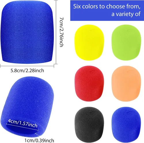 Vista 2 de Prasacco Fundas de micrófono de espuma para micrófono, 6 unidades, fundas de micrófono de espuma para micrófono, parabrisas de colores, fundas
