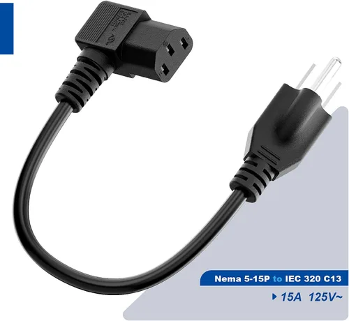 Vista 3 de Cable de alimentación en ángulo recto Nema 5-15P a IEC 320 C13, cable de alimentación de CA macho de 3 clavijas a hembra IEC de ángulo recto de 1 pie