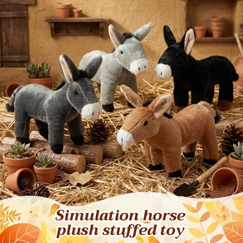 Vista 5 de Skylety 4 piezas de juguete de peluche de burro de 8 pulgadas para niños y niñas, lindo juguete surtido de animales grises, regalos de fiesta