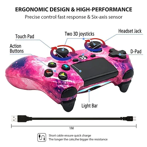 Vista 2 de Controlador inalámbrico para PS4, controlador de juego de doble choque de alto rendimiento, compatible con Playstation4ProSlimPC con almohadilla