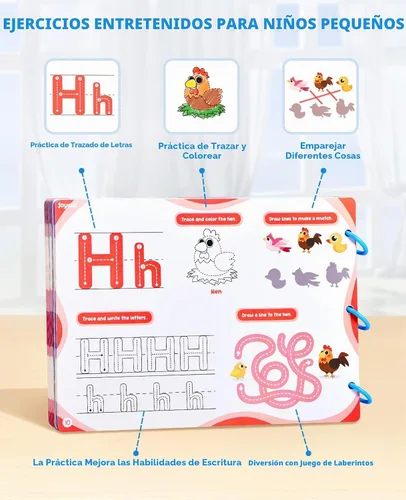 Vista 5 de JoyCat Actividades de Aprendizaje Preescolar 48 Páginas Reutilizables, Práctica de Escritura a Mano para Niños Pequeños, Libros de Trabajo