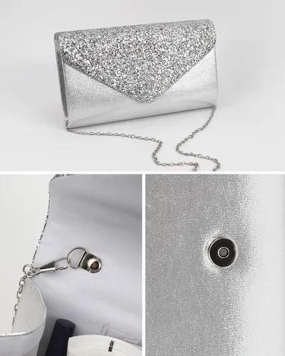Vista 5 de Queena Bolso de mano de noche brillante con purpurina para mujer, bolso de mano con cadena para boda, fiesta, graduación, regalo para mamá, esposa