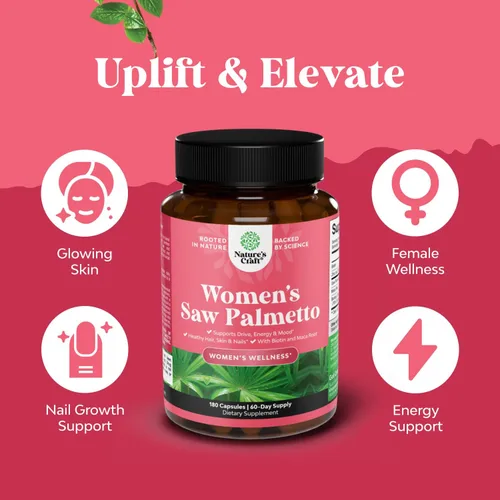 Vista 2 de Paquete de palma enana americana extra fuerte para mujeres con raíz de maca y biotina para un cabello más fuerte y saludable y zinc 50 mg suplemento