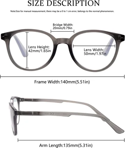 Vista 5 de COJWIS Gafas de lectura con bloqueo de luz azul, paquete de 5 unidades, bisagra de resorte, para hombres y mujeres, anteojos con filtro 143-1 5C