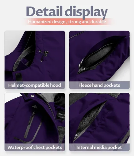 Vista 7 de CREATMO US Chaqueta de esquí impermeable de montaña para mujer, resistente al viento, chaqueta de snowboard cálida para invierno