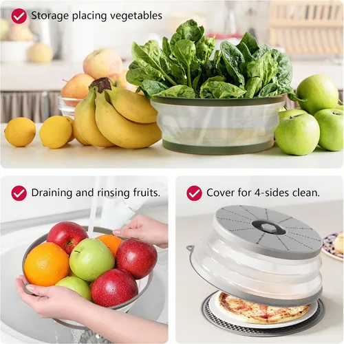 Vista 5 de WVM Tapa para salpicaduras de microondas y esterilla, protector contra salpicaduras plegable con ventilación, tapa de plato y esterilla de cocina