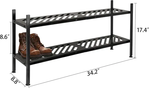 Vista 3 de Zapatero – Organizador de zapatos de metal de 2 niveles, estante de almacenamiento de zapatos de 35 pulgadas, apilable largo soporte para armario