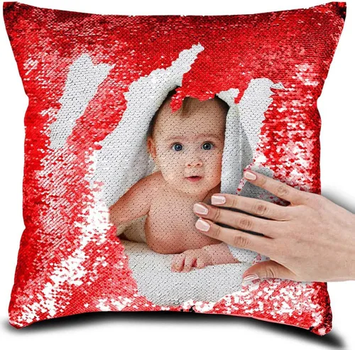 Vista 9 de Funda de almohada mágica reversible personalizada, diseño de fotos de lentejuelas, impresión de un solo lado, funda de almohada para fotos